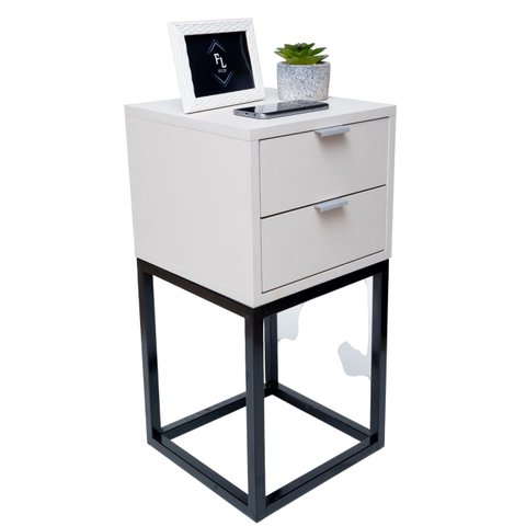 Mesa de Cabeceira Industrial 30 com 2 Gavetas Base Preta- Enviamos Montado