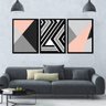 Conjunto de 3 Quadros Geométrico Minimalista Preto e Rosa 45x60cm - 4