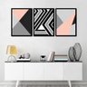 Conjunto de 3 Quadros Geométrico Minimalista Preto e Rosa 45x60cm - 3