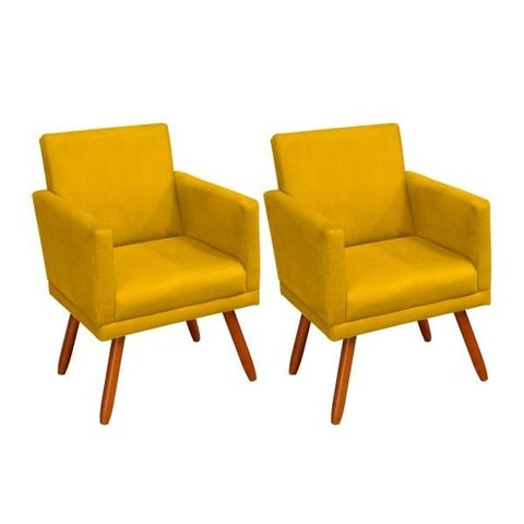 Kit 2 Poltronas Nina Luxo Suede Amarela - Adonai Estofados