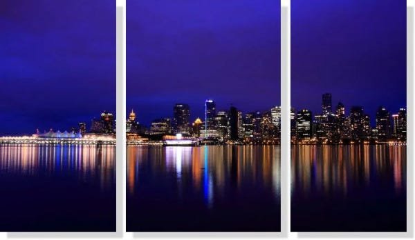 Quadro Decorativo Cidade com Luzes para Sala 3 peças m3 - 1