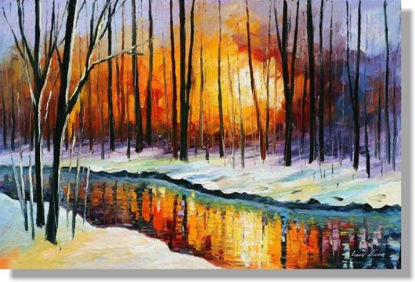 Quadro Decorativo Abstrato Espatulado Riacho Na Neve - 1