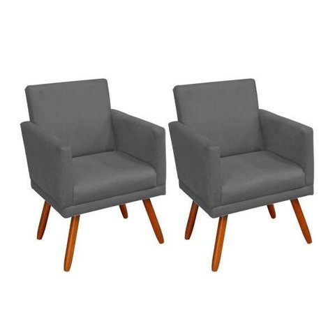 Kit 2 Poltronas Decorativa Nina Luxo Cinza Adonai Estofados