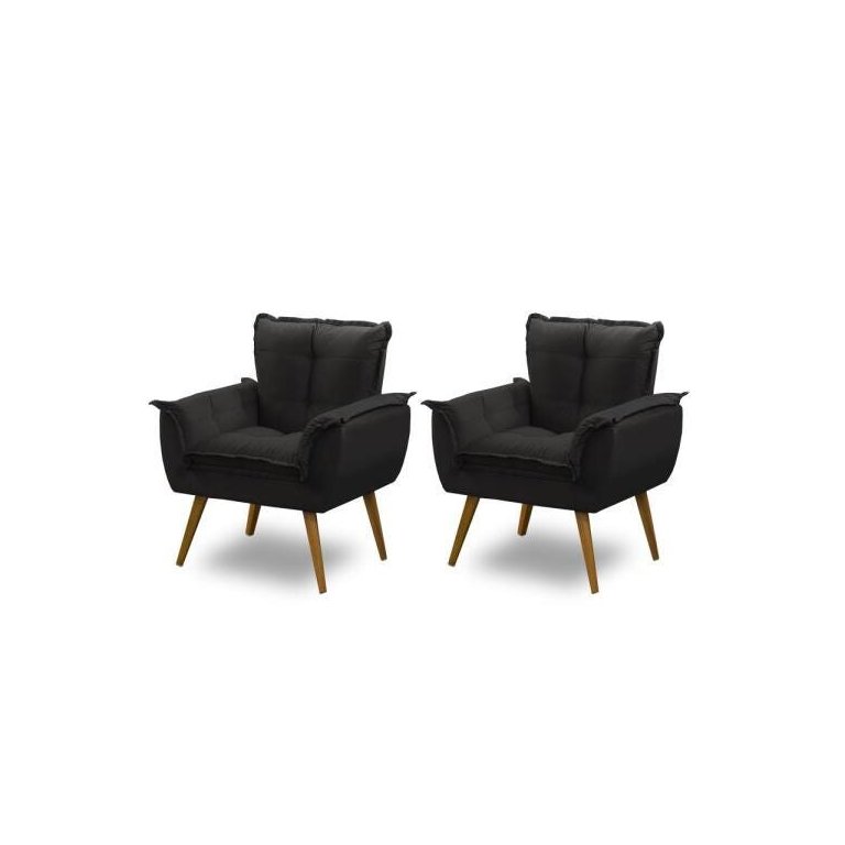 Kit 2 Poltronas Decorativa Opala Luxo Preto Adonai Estofados