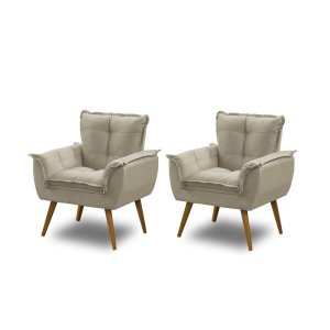 Kit 2 Poltronas Opala Luxo Bege Capuccino Claro - Adonai Estofados