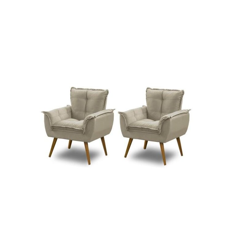 Kit 2 Poltronas Opala Luxo Bege Capuccino Claro - Adonai Estofados