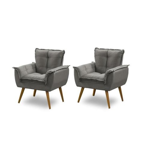 Kit 2 Poltronas Opala Luxo Cinza - Adonai Estofados