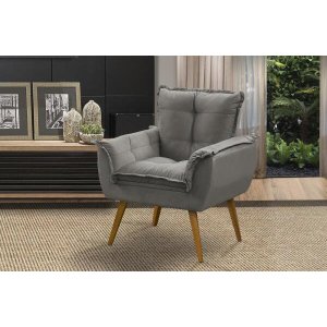 Poltrona Decorativa Opala Luxo Cinza - Adonai Estofados