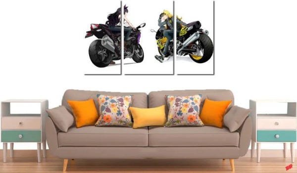 Quadro decorativo paisagem moto para quartos e salas 3 peças - 2