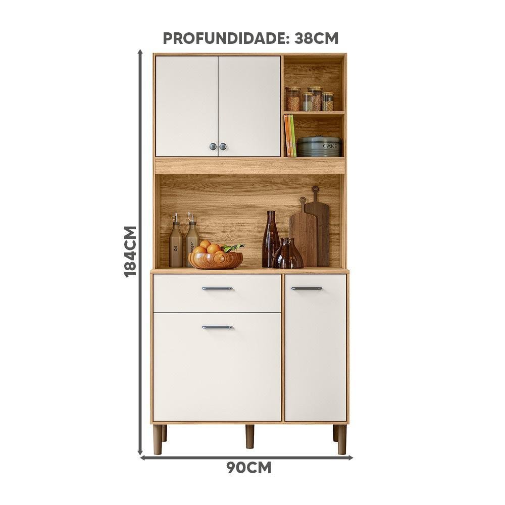 Armário para Cozinha Pequena 4 Portas 1 Gaveta 90 Cm Freijó Off White Cristal Erva Doce Nicioli - 4