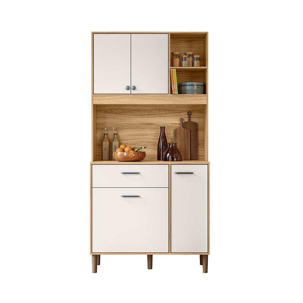 Armário para Cozinha Pequena 4 Portas 1 Gaveta 90 Cm Freijó Off White Cristal Erva Doce Nicioli - 2