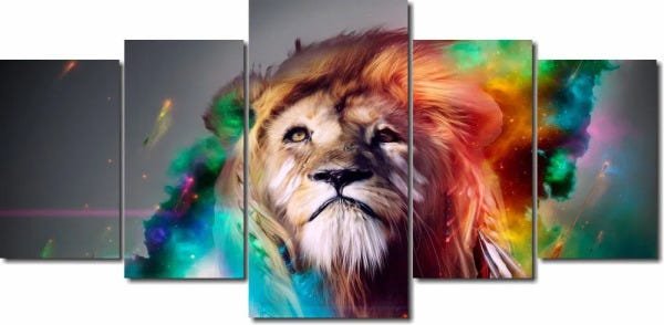 Quadro Decorativo Leão Colorido 5 peças 160X80 - 1