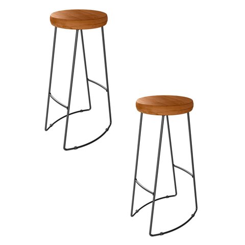 Kit 2 Banqueta Alta Industrial Madeira Bancada Cozinha Aurora