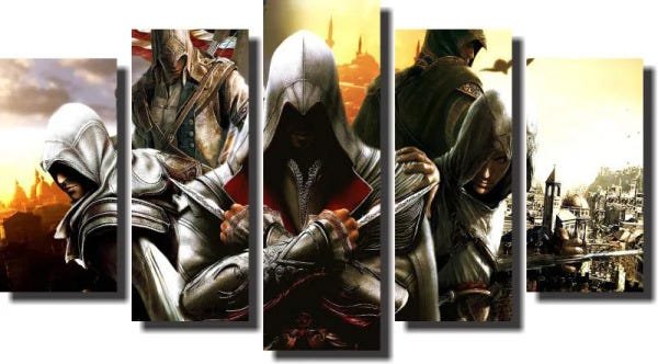 Quadro Decorativo Assassin's Creed EUA 5 Peças Para Sala - 1