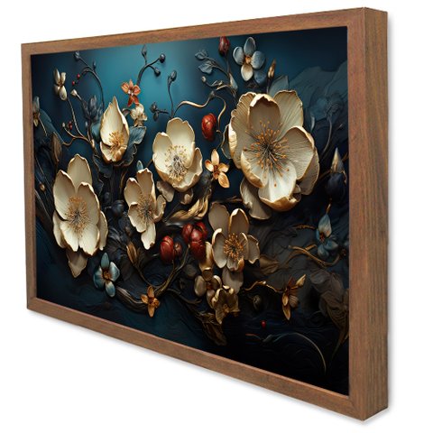 Quadro Decorativo Caixa Floral Luxo Galhos de Primavera Tacolado Moldura Caixa 3cm Madeira sem Vidro