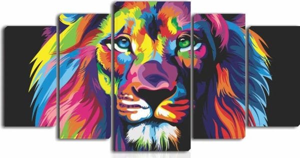 Quadro Decorativo Leão Moderno Para Sala 5 peças in - 1