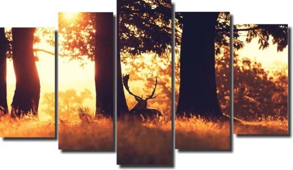 Quadro Decorativo Paisagem cervo 5 Peças Para Sala m3 - 1