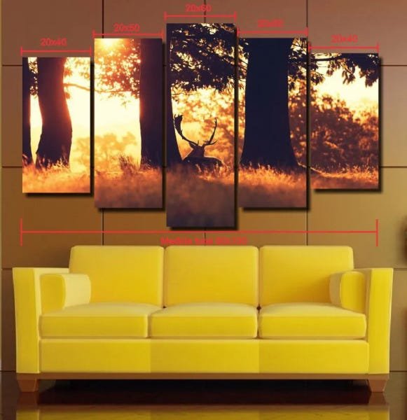Quadro Decorativo Paisagem cervo 5 Peças Para Sala m3 - 2