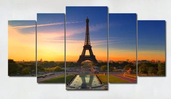Quadro Decorativo Cidade de Paris para sala 5 peças - 1