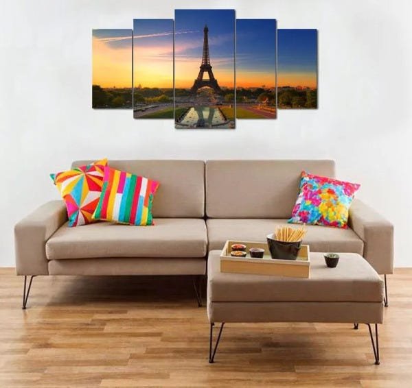 Quadro Decorativo Cidade de Paris para sala 5 peças - 2