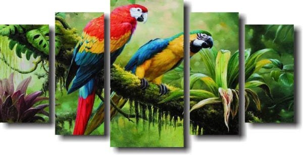Quadro Decorativos Paisagem Casal de Araras para sala 5 peças - 1
