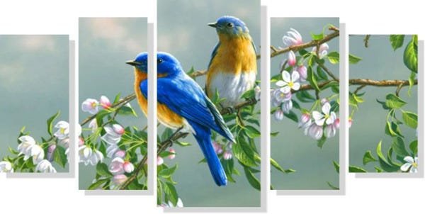 Quadro Decorativo Pássaros com flores 5 peças - 1