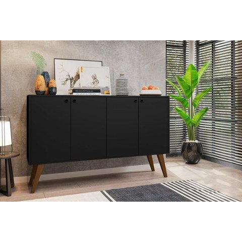 Balcão Aparador Buffe Retro 4 Pts Preto Lituania Casa Moderna