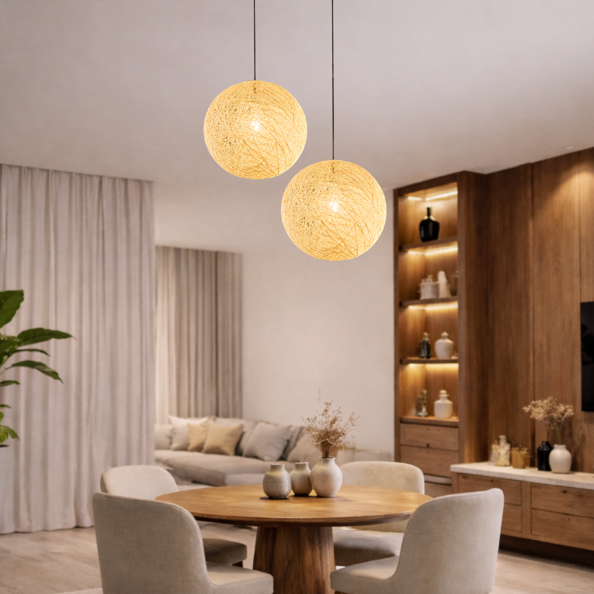 Ver imagem 3 de 2 X Luminárias Pendentes 20cm Globo Rattan Natural Lustre Rústico Bola Teto Lpr20x2