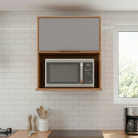 Armário Aéreo 1 Porta 80cm Microondas Brilhante Celeste Bege/Cinamomo/Platina