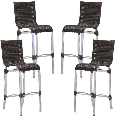 Kit 4 Banquetas em Alumínio e Fibra Sintética Haiti para Cozinha, Edícula Trama