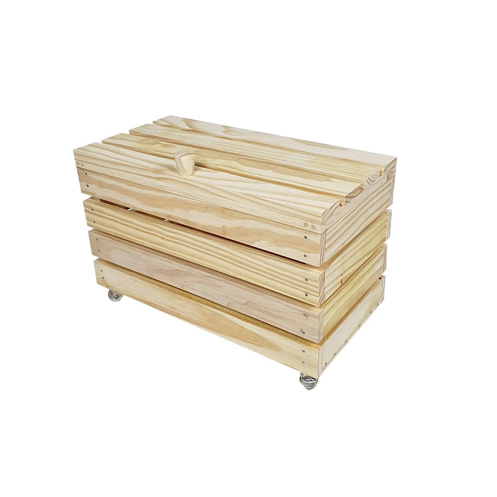 Baú Organizador com Rodizio 42A x 58L x 29P em Madeira de Pinus - NATURAL - 5