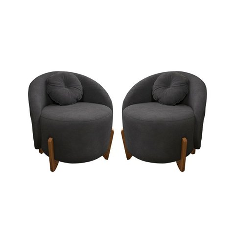 Kit 02 Poltronas Orgânicas Curvas Amsterdã Boucle Chumbo - Montanari's Decor