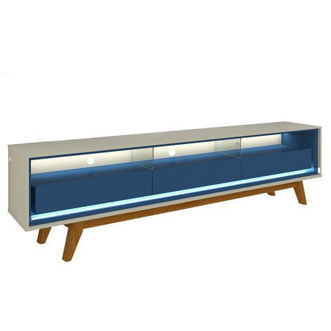 Rack para Sala com Led Off White com Azul Royal Requinte 2.12 - Gelius Móveis