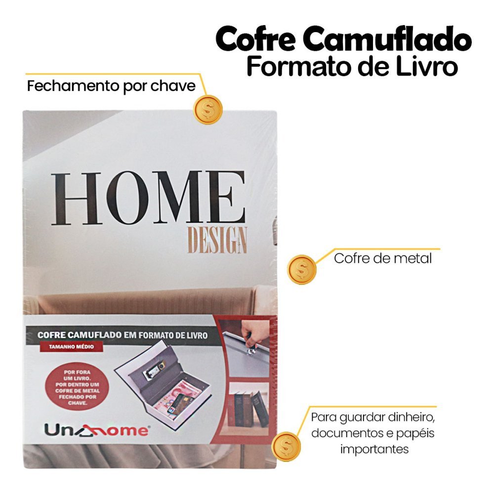 Cofre Camuflado Formato Livro Porta Joias com Chave - 5