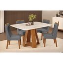 Ver imagem 1 de Conjunto: Mesa de Cozinha Celeste C/ Tampo Madeirado Curvo 120x90cm e 4 Cadeiras Bia Freijo/quartzo