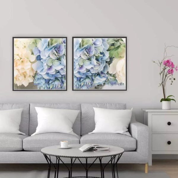 Quadro Composição Hortência 50x50 Moldura Preta - 1
