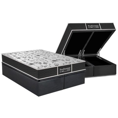 Cama Box Baú Queen: Colchão Molas Probel Prolastic Prodormir Sleep + Base Crc Suede Gray(158x198)