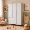 Ver imagem 1 de Guarda Roupa Roupeiro Infantil Melinda 3 Pts 2 Gav Quarto de Bebê Retrô 100% MDF Branco Phoenix