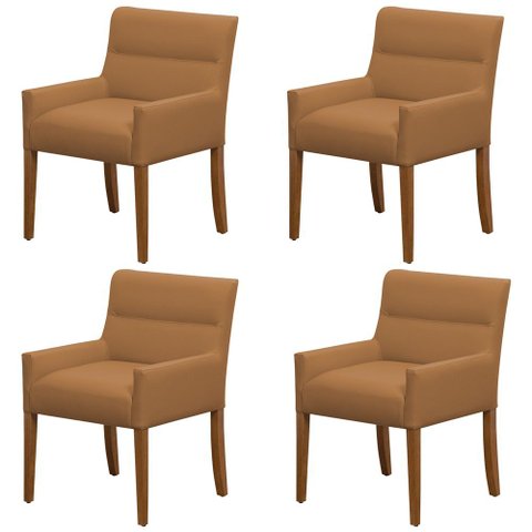Kit 4 Cadeiras para Mesa de Jantar Angel Base Madeira Corano Caramelo - Nexta Casa