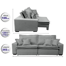 Sofá Retrátil e Reclinável com Molas Cama Inbox Premium 2,92M Tecido em Linho Cinza Claro - 3 Sofá Retrátil e Reclinável com Molas Cama Inbox Premium 2,92M Tecido em Linho Cinza Claro - 3