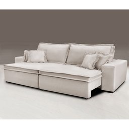 Sofá Retrátil e Reclinável com Molas Cama Inbox Premium 3,12M Tecido em Linho Bege Claro - 1