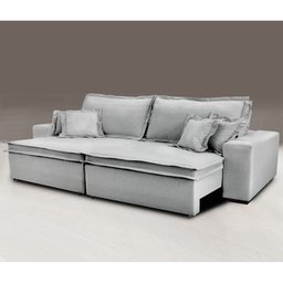 Sofá Retrátil e Reclinável com Molas Cama Inbox Premium 3,12M Tecido em Linho Cinza Claro - 1