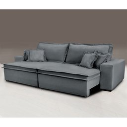 Sofá Retrátil e Reclinável com Molas Cama Inbox Premium 3,12M Tecido em Linho Cinza Escuro - 1