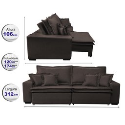 Sofá Retrátil e Reclinável com Molas Cama Inbox Premium 3,12M Tecido em Linho Marrom - 3