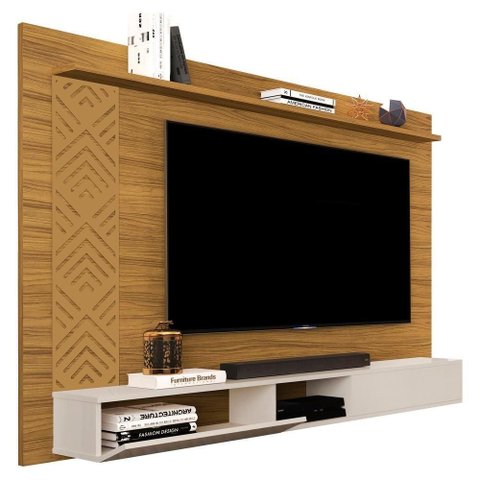 Painel Suspenso para TV Roma 60 pol 170cm MDF Nature para Sala Milani Movelaria
