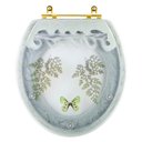 Ver imagem 1 de Assento Sanitário Poliester Oval Verde Agua Decorado Borboleta Verde com Ferragem Dourada