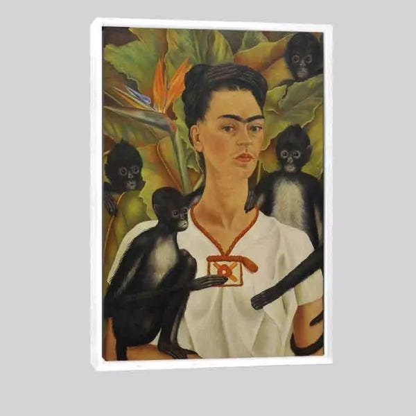 Quadro Frida Retrato Macacos 63x95 Moldura Branca - 1
