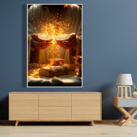 Quadro Decorativo Jesus Ceia Partilha do Pão Sala Quarto Casa Escritório
