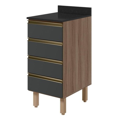 Balcão com Tampo 4 Gavetas MDF 40 cm Kali 1641022 Carvalho Toq Chumbo Nicioli