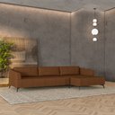 Ver imagem 1 de Sofá Bipartido Sala de Estar Kiara 292cm Chaise Direito Pés de Ferro Couro Caramelo G52 - Gran Belo